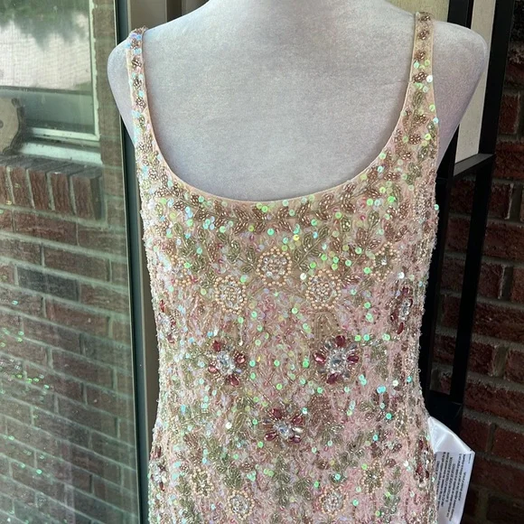 MAC DUGGAL 10755 Sleeveless Hand Beaded Floral Midi Dress Size 14 NWT